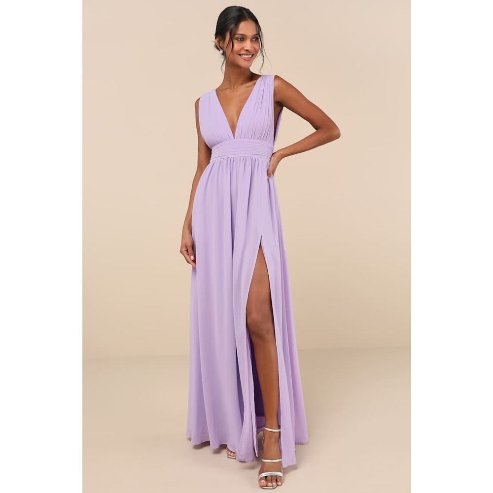 Lulu's Lavender V-Neck Maxi Dress with High Slit